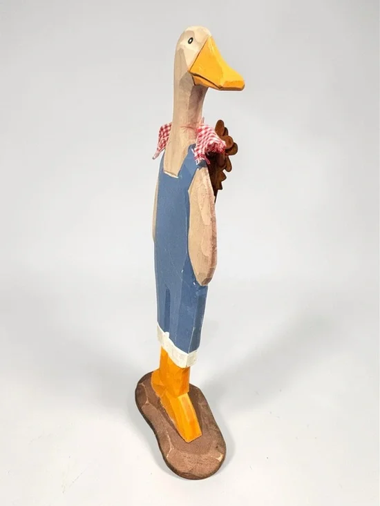 Vintage Wood Carved Goose Freestanding 12” Figure Duck W/Basket Statue Rare Find - Picture 7 of 16